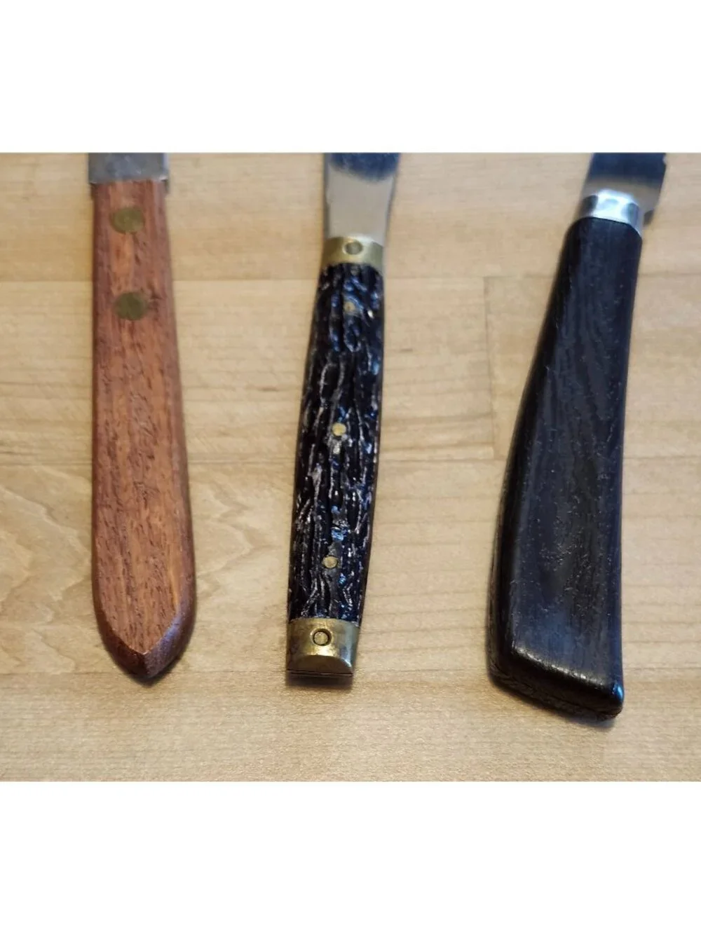 Lot of 3 Vintage Serrated Knives Quikut, Wood Handle, Antler Cheese Knife